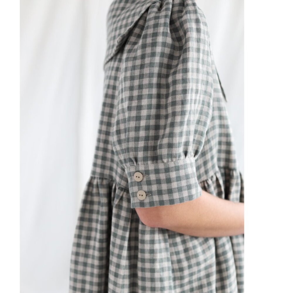 Sailor collar gingham linen dress - Picture 4 of 5